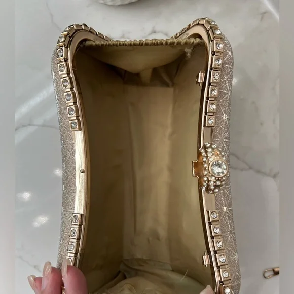 Shimmering Gold Clutch with Ring Handle - Picture 3 of 6